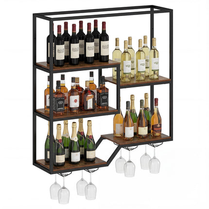 Casier à vin mural avec porte-verres, marron rustique