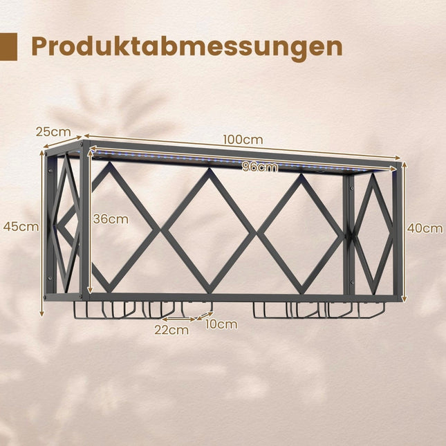 Weinregal zur Wandmontage mit LED-Beleuchtung und Glashaltern