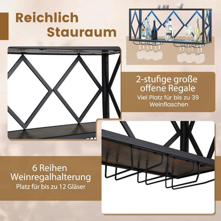 Weinregal zur Wandmontage mit LED-Beleuchtung und Glashaltern