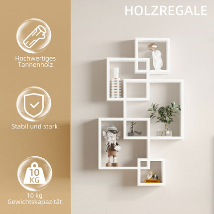 Wandregal aus weißem Fichtenholz – 5 Würfel, 9 Fächer