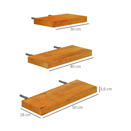 Schwebende Wandregale 3er-Set, Massivholz, braun