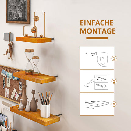 Schwebende Wandregale 3er-Set, Massivholz, braun