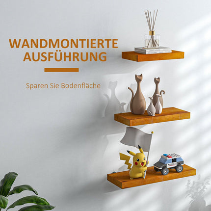 Schwebende Wandregale 3er-Set, Massivholz, braun