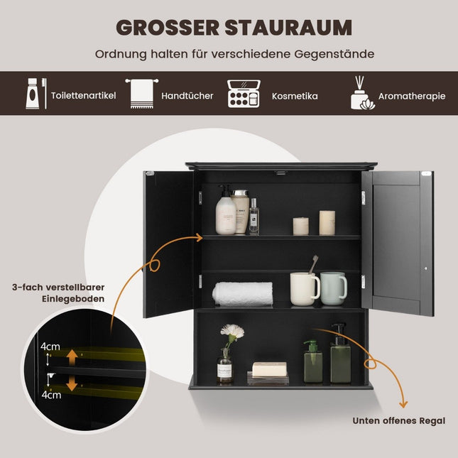 Wandschrank Medizinschrank Wandschrank Doppeltür Badschrank Schwarz