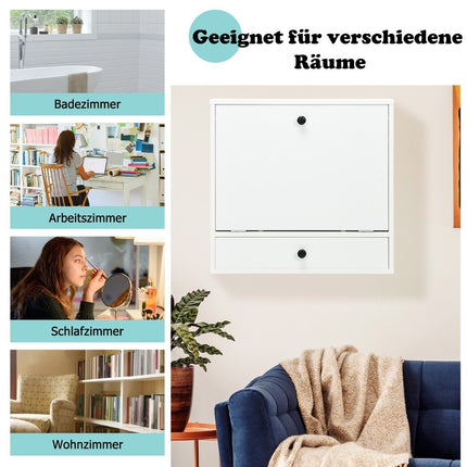 Wandklapptisch mit Ablagefächern und Schublade Klapptisch für kleine Räume weiß
