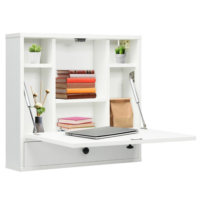 Table pliante murale avec compartiments de rangement et tiroir table pliante pour petites pièces blanc