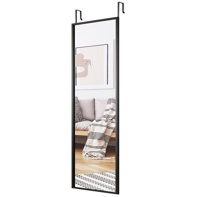 Miroir mural, miroir de porte, miroir pleine longueur avec crochets de suspension réglables en hauteur, noir