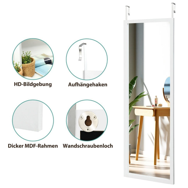 Miroir mural miroir pleine longueur avec crochets de suspension réglables en hauteur 37 x 2 x 120 cm blanc