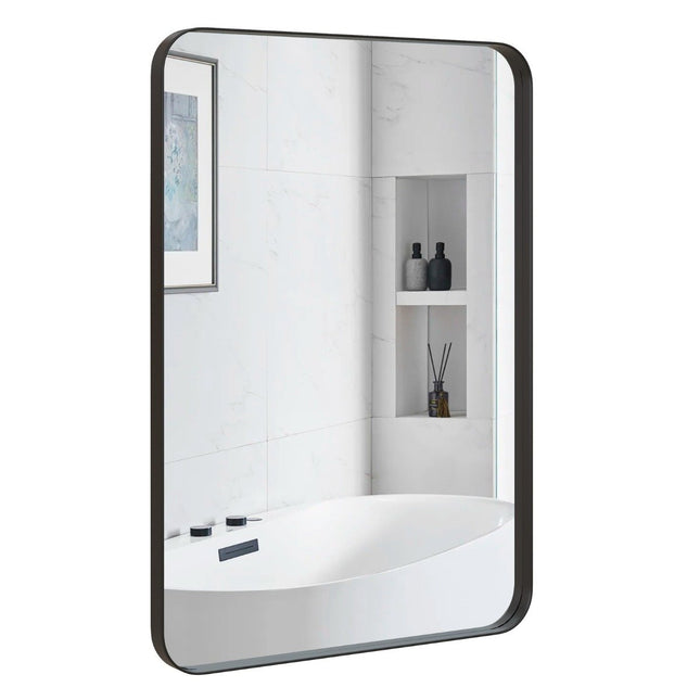 Miroir mural avec cadre en métal et coins arrondis, miroir de maquillage moderne, noir