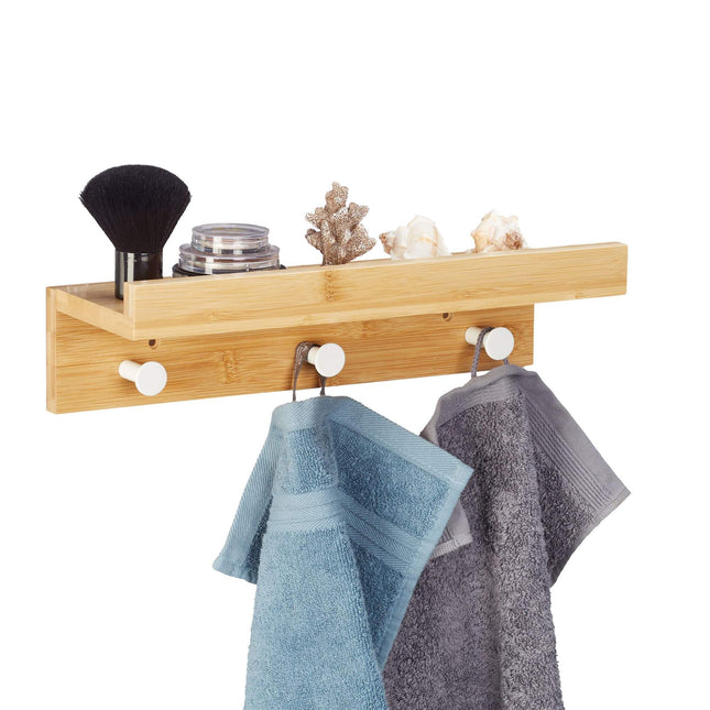 Wall shelf with 3 hooks