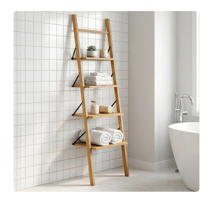 Leiterregal aus Walnussholz, 4-stufiges Anlehn-Design, 180 cm
