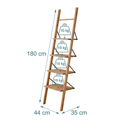 Leiterregal aus Walnussholz, 4-stufiges Anlehn-Design, 180 cm