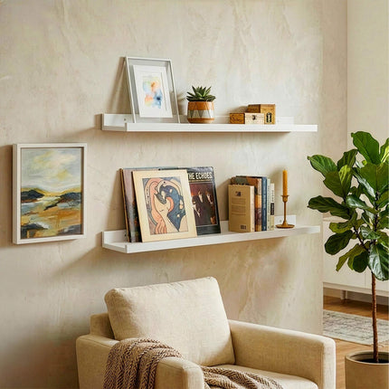 Étagère à tableaux en noyer, étroite avec rebord surélevé