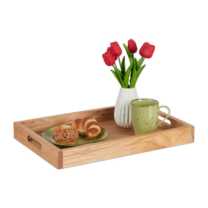 Grand plateau de service en bois de noyer et MDF avec poignées