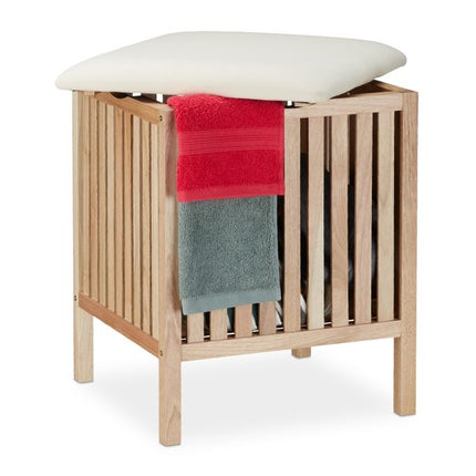 Waschkorb aus Nussbaumholz mit Sitzfunktion