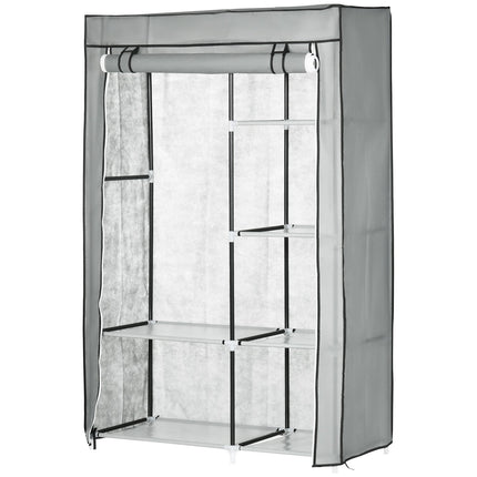 Faltbarer grauer Kleiderschrank, 6 Fächer, 103x43x162,5 cm
