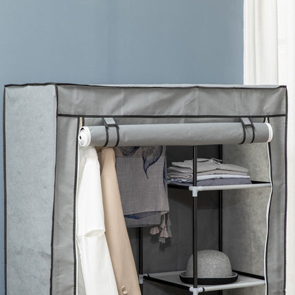 Faltbarer grauer Kleiderschrank, 6 Fächer, 103x43x162,5 cm