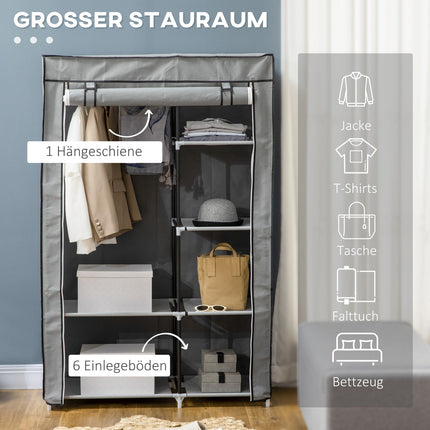 Faltbarer grauer Kleiderschrank, 6 Fächer, 103x43x162,5 cm