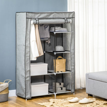 Faltbarer grauer Kleiderschrank, 6 Fächer, 103x43x162,5 cm