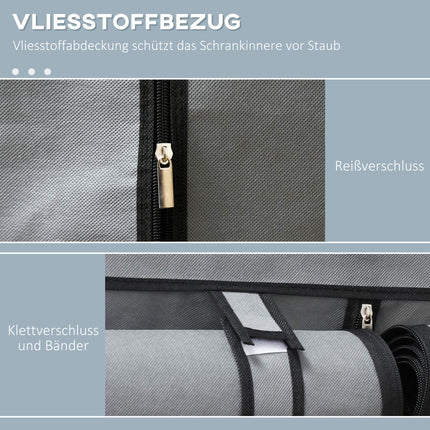 Stoffkleiderschrank mit Stangen & 4 Fächern, hellgrau