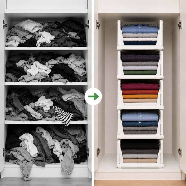 Ensemble de rangement pour armoire, 5 boîtes blanches empilables