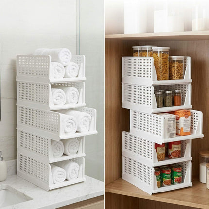 Ensemble de rangement pour armoire, 5 boîtes blanches empilables