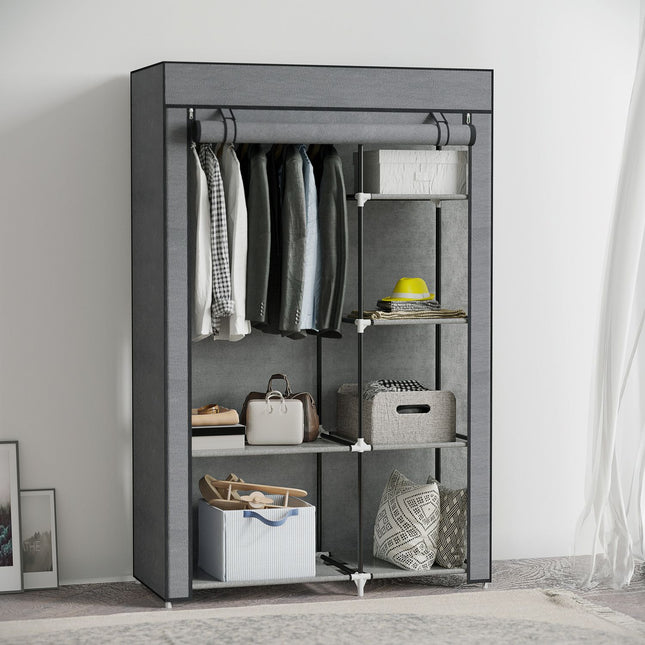 Armoire armoire en tissu avec tringle à vêtements, 6 compartiments, armoire pliable aspect polaire, armoire pliante pour chambre à coucher, couloir, gris foncé, 103 x 43 x 162,5 cm Aosom