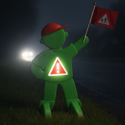 Warnfigur für Kinder mit roter Flagge