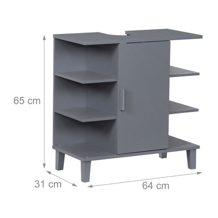 Meuble sous-vasque avec porte et 6 étagères ouvertes