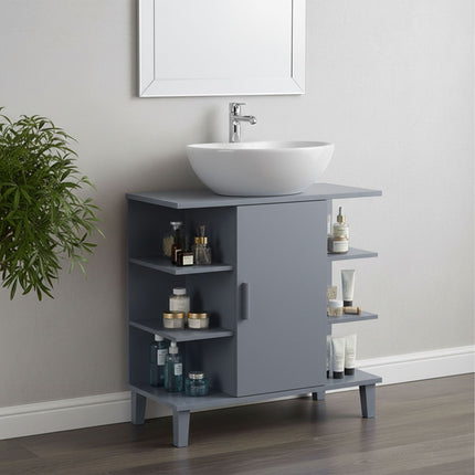 Meuble sous-vasque avec porte et 6 étagères ouvertes
