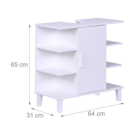Meuble sous-vasque avec porte et 6 étagères ouvertes, MDF