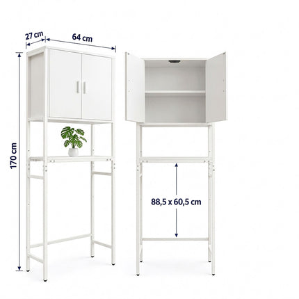 Washing Machine Cabinet with 2 Compartments – White, 170 x 64 x 27 cm
