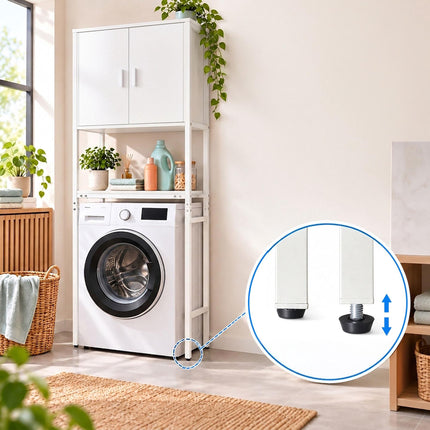 Washing Machine Cabinet with 2 Compartments – White, 170 x 64 x 27 cm