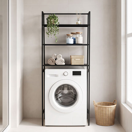 Étagère supérieure pour machine à laver, unité de rangement à 3 niveaux, noire