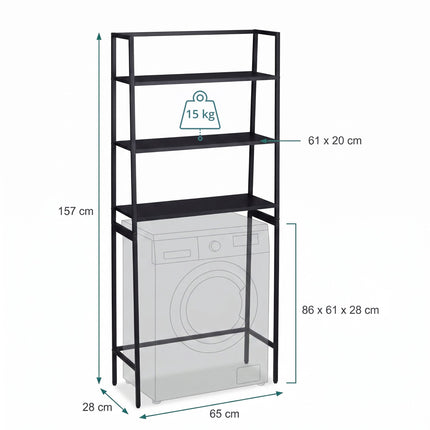 Étagère supérieure pour machine à laver, unité de rangement à 3 niveaux, noire