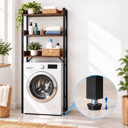 Washing Machine Shelf 166 cm with 3 Shelves, Black, Rustic Brown
