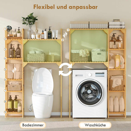 Waschmaschinenregal, Bambus, 7 verstellbare Einlegeböden, platzsparend