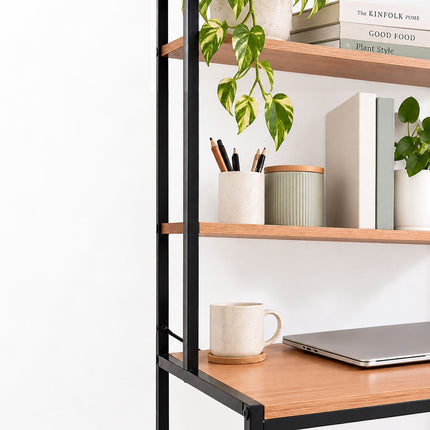Washing Machine Shelf with 3 Shelves, 161 x 66 x 40 cm, Black, Natural Wood Tone