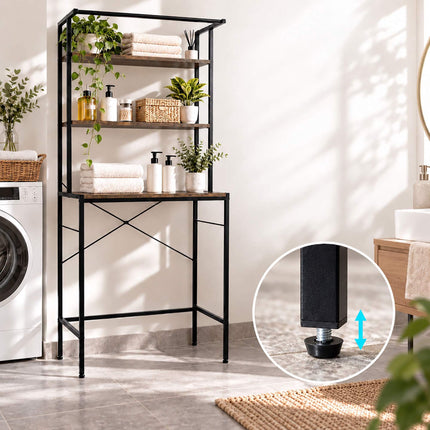 Washing Machine Shelf with 3 Shelves, 161 x 66 x 40 cm, Black, Rustic Brown