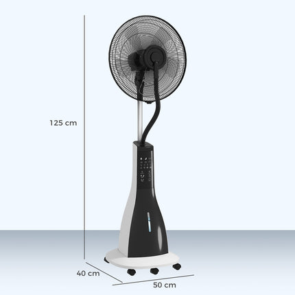 Ventilateur de refroidissement à eau sur pied avec brouillard de pulvérisation, télécommande, minuterie oscillant à 3 niveaux, réservoir d'eau de 3 L, ventilateur à eau de 90 W avec roues de 125 cm Aosom