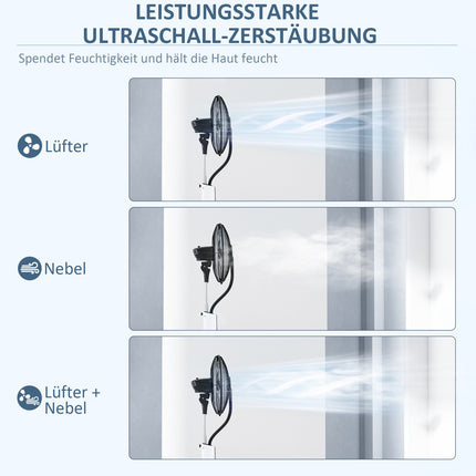 Ventilateur de refroidissement à eau sur pied avec brouillard de pulvérisation, télécommande, minuterie oscillant à 3 niveaux, réservoir d'eau de 3 L, ventilateur à eau de 90 W avec roues de 125 cm Aosom
