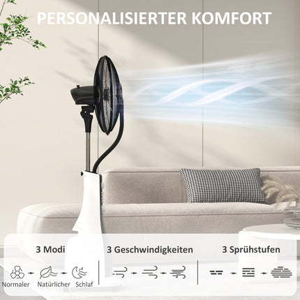 Ventilateur de refroidissement à eau sur pied avec brouillard de pulvérisation, télécommande, minuterie oscillant à 3 niveaux, réservoir d'eau de 3 L, ventilateur à eau de 90 W avec roues de 125 cm Aosom