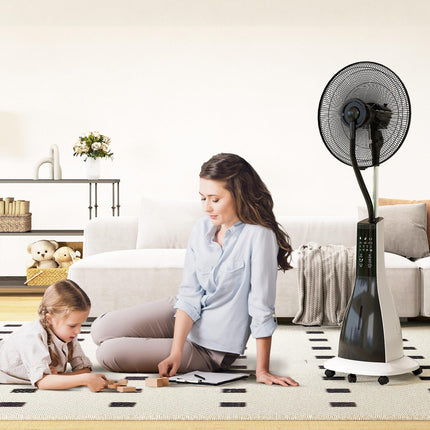 Ventilateur de refroidissement à eau sur pied avec brouillard de pulvérisation, télécommande, minuterie oscillant à 3 niveaux, réservoir d'eau de 3 L, ventilateur à eau de 90 W avec roues de 125 cm Aosom