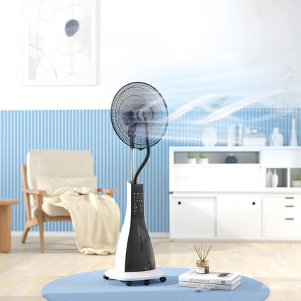 Ventilateur de refroidissement à eau sur pied avec brouillard de pulvérisation, télécommande, minuterie oscillant à 3 niveaux, réservoir d'eau de 3 L, ventilateur à eau de 90 W avec roues de 125 cm Aosom