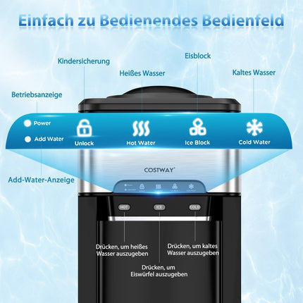 Distributeur d'eau Refroidisseur d'eau de comptoir 3 en 1 avec 3 réglages de température pour chaud/froid/glace argent