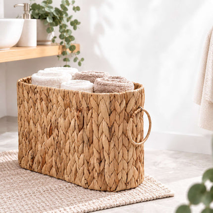 Water Hyacinth Toilet Roll Holder for 6 Rolls, Oval, Side Handles, Natural