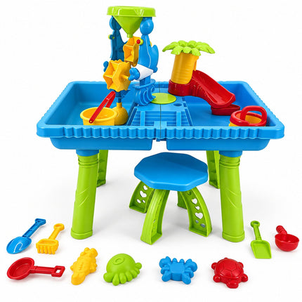 Water Play Table with Stool and 37-Piece Accessory Set, 2 Compartments
