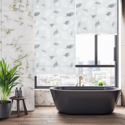 Store enrouleur hydrofuge à motif de feuilles pour salle de bain