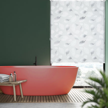 Store enrouleur hydrofuge à motif de feuilles pour salle de bain