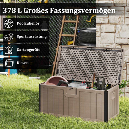 Coffre de jardin étanche de 378 L avec couvercle verrouillable